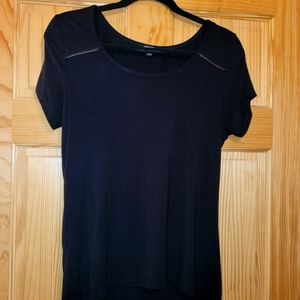 Premise Fancy Tee Shirt Black Scoop Neck Top Faux Zipper Accents Women's M